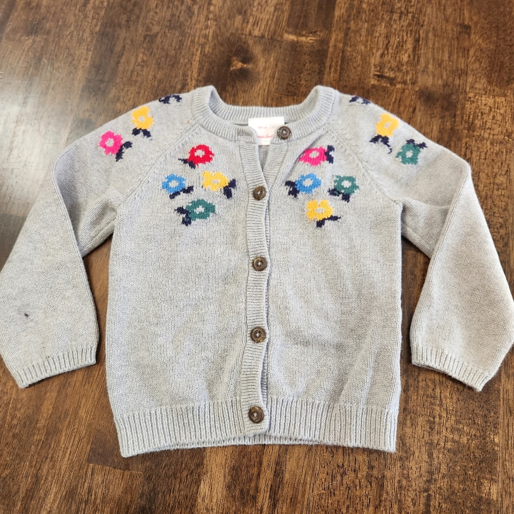 Hanna Andersson Kids Autumn Floral Cardigan Sweater - Gray, Size 100 (4)